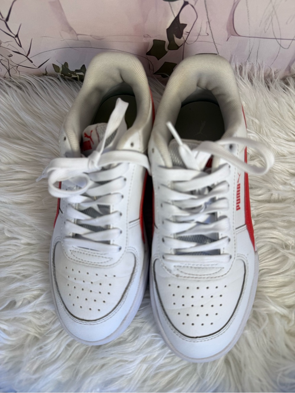 Puma White Sneakers with Red Side Stripe - Low Top Casual